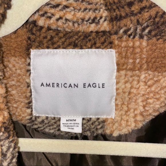 AE Brown Plaid Teddy Sherpa coat - Picture 4 of 6